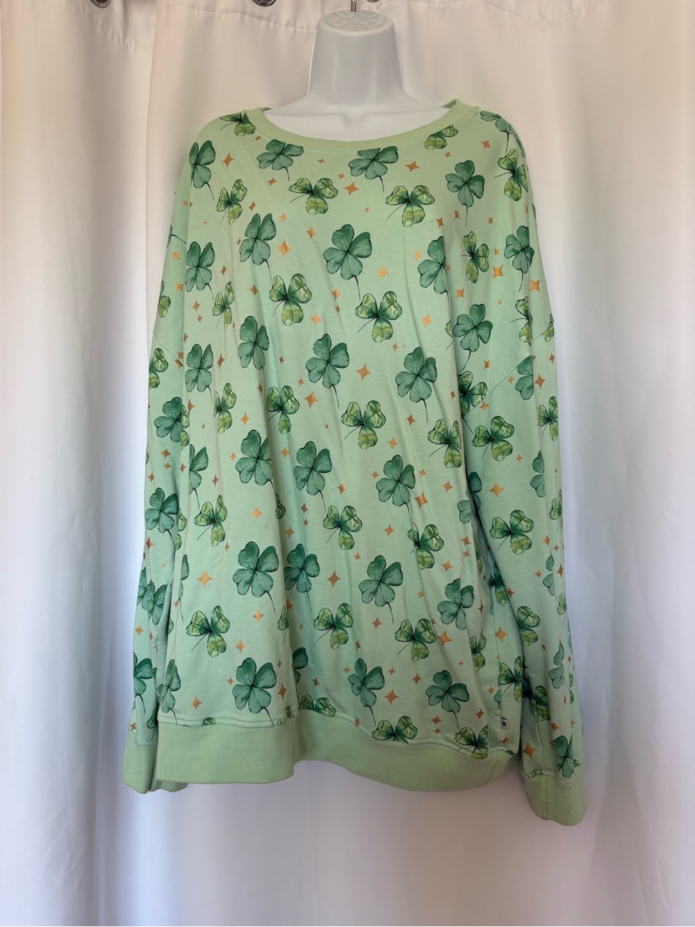 Light Green Clover Print Scoop Neck Sweater